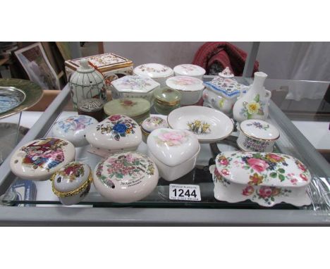 A Royal Worcester crows dish and a quantity of trinket boxes.