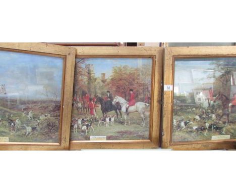 3 framed and glazed hunting prints by Heywood Hardy being 'The Meet', 'The Find' and 'Drawing the Covert', images 49 x 39, fr