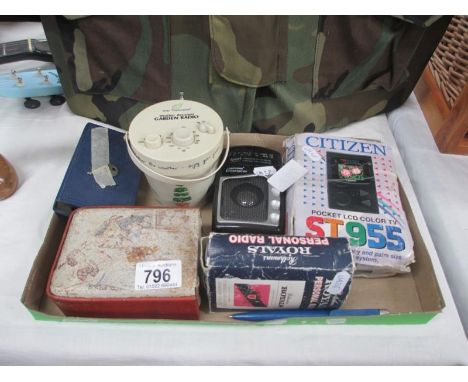 Vintage hand held radios plus money banks etc.