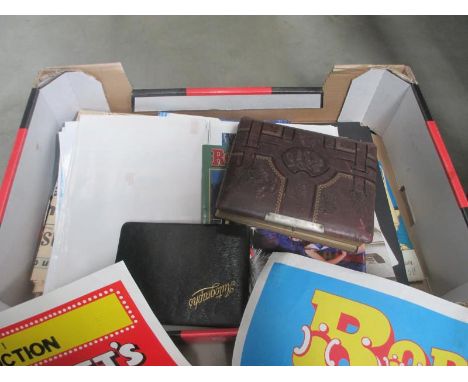 A mixed lot including a vintage photograph album (missing clasp), autograph book (no autographs) Vintage and other circus pos