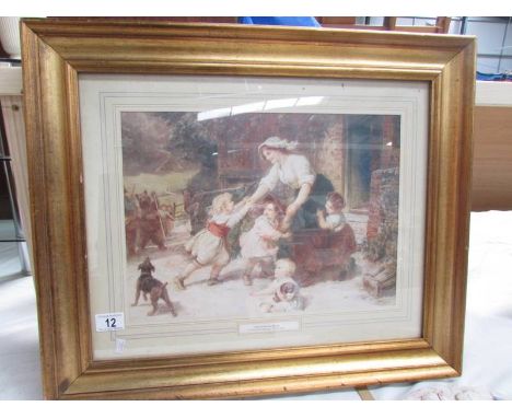 A gilt framed and glazed print entitled 'The Dancing Bear' by Frederick Morgan, 1856 - 1927.  Image 39 x 28, framed 62 x 52.
