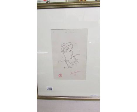   Jean Cocteau (1889-1963) Print entitled 'Le Marine' stamped and signed in coloured pencil. No provenance therefore offered 