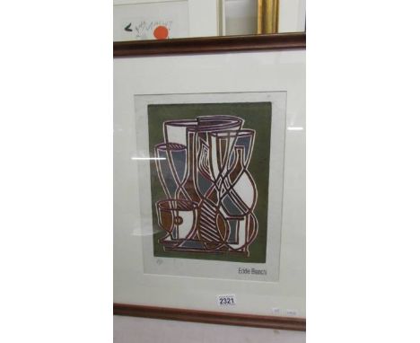 Eddie Bianchi (act.1975-1995) Modernist/abstract still life artist's proof screen print with name stamp depicting goblets and