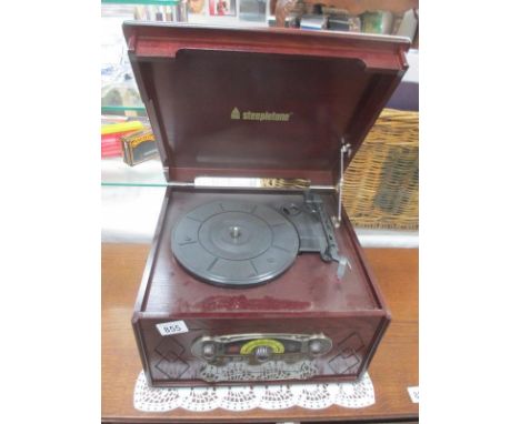 A Steepletone vintage style record player with cd (missing lead which can be obtained) height 18cm