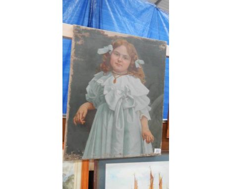 An oil on canvas portrait of a girl, a/f.