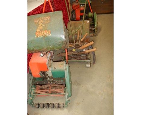 3 lawn mowers and garden tools, a/f.