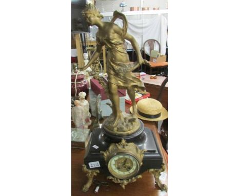 A 19th century French clock with ormolu mounts and surmounted female figure, a/f.