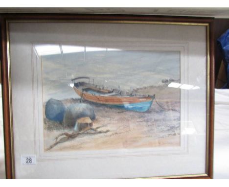 A framed and glazed watercolour beach scene signed J R Cornforth, image 35 x 25 cm, frame 55 x 45 cm.