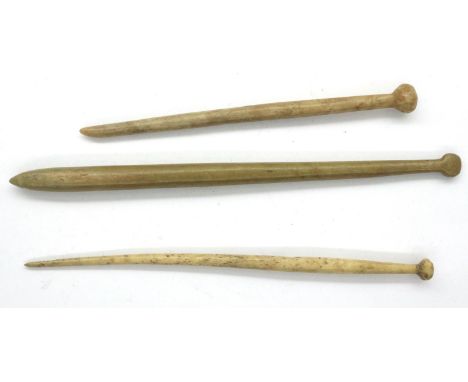 Early Medieval period, three bone/stone ladies hairpins. P&amp;P Group 0 (£5+VAT for the first lot and £1+VAT for subsequent 