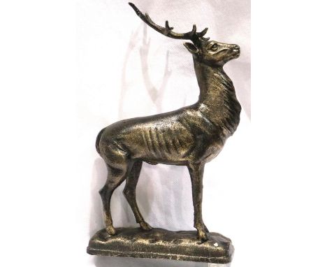 Large bronzed cast metal stag, H: 25 cm. P&amp;P Group 3 (£25+VAT for the first lot and £5+VAT for subsequent lots) 