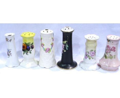 Six Victorian/Edwardian ceramic hatpin holders, H: 12 cm. P&amp;P Group 2 (£18+VAT for the first lot and £3+VAT for subsequen