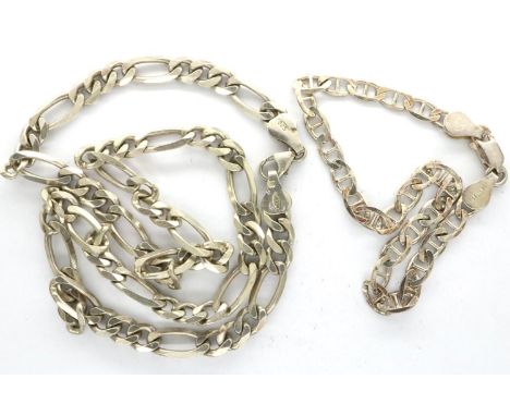 925 silver flat link necklace and bracelet, combined 20g. P&amp;P Group 1 (£14+VAT for the first lot and £1+VAT for subsequen