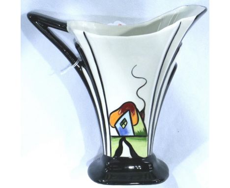 Lorna Bailey Art Deco jug in the Fantasia Cottage pattern, H: 19 cm. No cracks, chips or visible restoration. P&amp;P Group 2