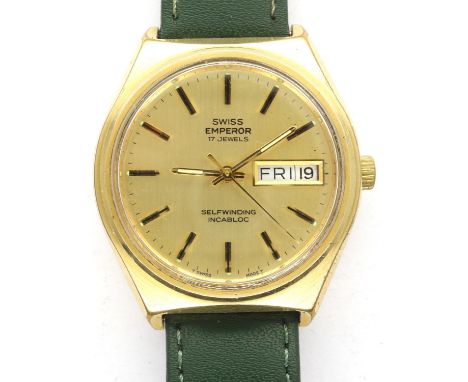 Swiss Emperor: gents vintage automatic wristwatch, working at lotting. P&amp;P Group 1 (£14+VAT for the first lot and £1+VAT 