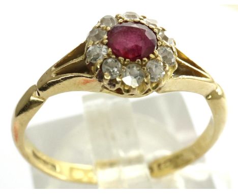 18ct gold ruby and diamond ring, size L, 2.2g. P&amp;P Group 1 (£14+VAT for the first lot and £1+VAT for subsequent lots) 