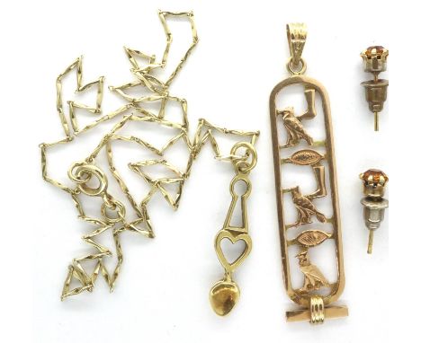 18ct gold pendant and necklace chain together with a further presumed gold pendant and earring pair, combined 3.7g. P&amp;P G