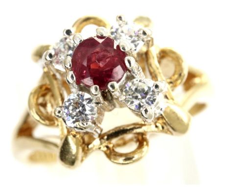 9ct gold ruby and CZ ring, size K, 3.2g. P&amp;P Group 1 (£14+VAT for the first lot and £1+VAT for subsequent lots) 
