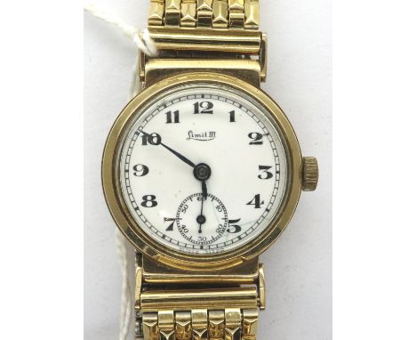 Limit III: gents 9ct gold cased manual wind wristwatch on a gold plated steel bracelet, working at lotting. P&amp;P Group 1 (