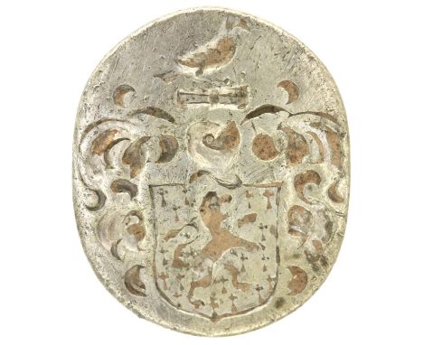 Silver Intaglio wax seal, Heraldic shield. P&amp;P Group 0 (£5+VAT for the first lot and £1+VAT for subsequent lots) 