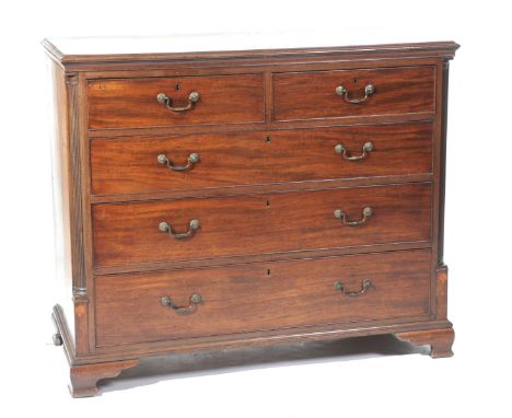 A Quality George III mahogany chest of drawersThe rectangular moulded top above two short and three long cockbeaded drawers, 