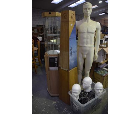 A collection of shop fittingsTo include a shop mannequin, shop fittings, dummy heads, two House of Hardy display stands. 