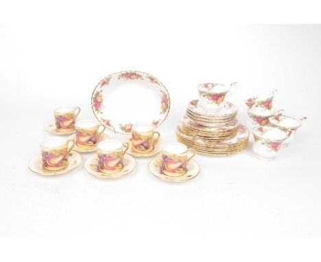 A collection of Aynsley and Royal Albert teawaresComprising a group of painted six coffee cans and  six saucers together with
