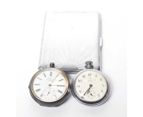 A silver open face pocket watchAF, with black Roman numerals and a subsidiary dial, together with a chrome open face pocket w