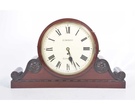 A 19th Century mahogany cased drum bracket clock by Ramsay of DundeeThe case with paper scroll terminals enclosing a 29cm pai