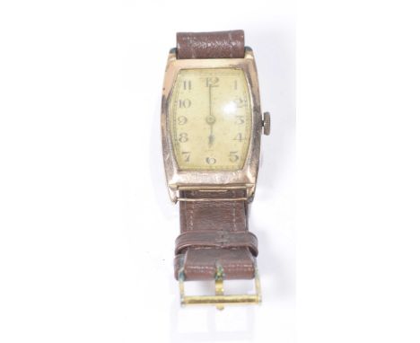 A 9k gold Art Deco manual wind wristwatchInscribed to the reverse, one strap deficient