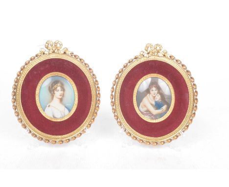 A pair of 18th Century style portrait miniaturesEach depicting a female figure dressed in Grecian attire, the first Louisa Di