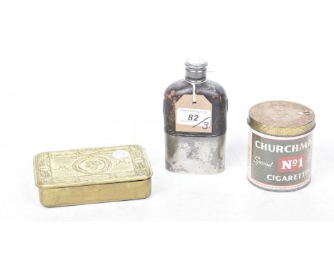 A mixed group of collectablesTo include a Churchman's No: 1 cigarettes unopened box, a Yates Crown pewter and leather clad hi