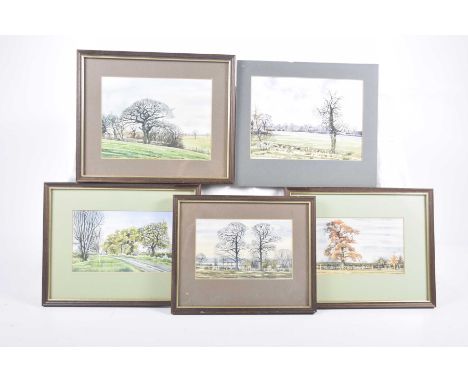 Kenneth R Spibey, a collection of watercoloursTo include a set of five watercolours depicting Winter woodland and pasture sce