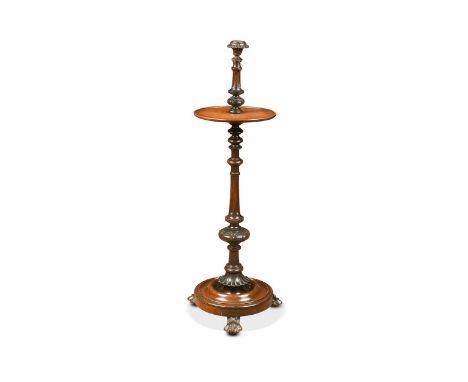 A Victorian rosewood compendium, the turned and fluted column with integral circular shelf, on a turned base with paw feet96 