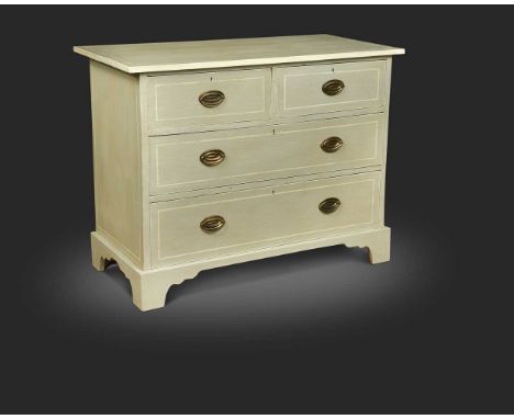 A grey painted chest of drawers, late 19th century, with two short over two long drawers on bracket feet78 x 101 x 50cmProven