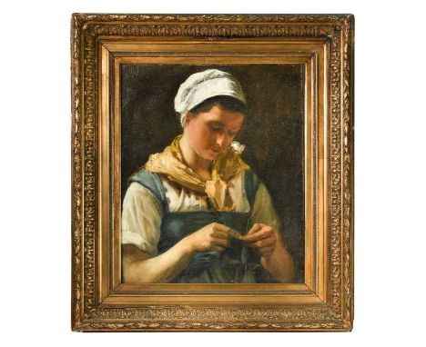 Circle of Carl Christian Frederik Jacob Thomsen (Danish, 1847-1912) Portrait of a young seamstresssigned indistinctly, possib