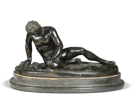 After the Antique, The Dying Gaul, late 19th century, a large patinated bronze model, set on oval ebonised wood plinth base32