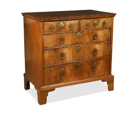 An oak and walnut chest, 18th century, with two short over three long drawers on bracket feet93 x 95 x 55cm