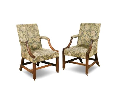 A mahogany Gainsborough armchair, 18th century, together with a similar armchair of 20th century construction, the rectangula