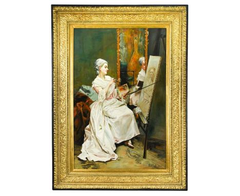 Continental School (20th century) An 18th century female artist painting a self portraitsigned 'Vindervogel' (lower right)oil