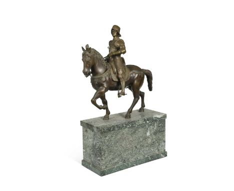 After Andrea del Verrocchio (1435-1488), a bronze model of Bartolomeo Colleoni, late 19th century, the equestrian portrait mo