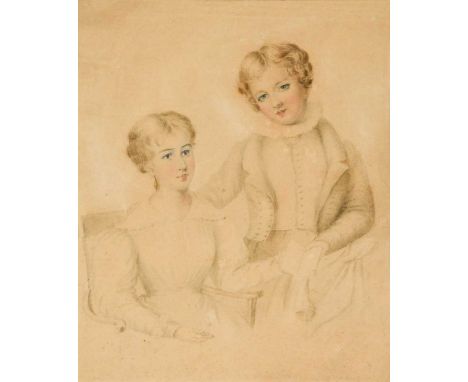Attributed to Sarah Biffin (British, 1784-1850)  Portrait of two sisters, identified as Harriet E. C. Stunt and Evelyn Lennox