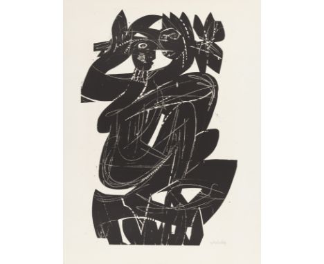 Grieshaber, HAPRot an der Rot, 1909 - Reutlingen, 1981Blattgröße: 84,5 x 64,5 cm; 73,5 x 50 cm,  o. R."Paar unter Zweigen", 1
