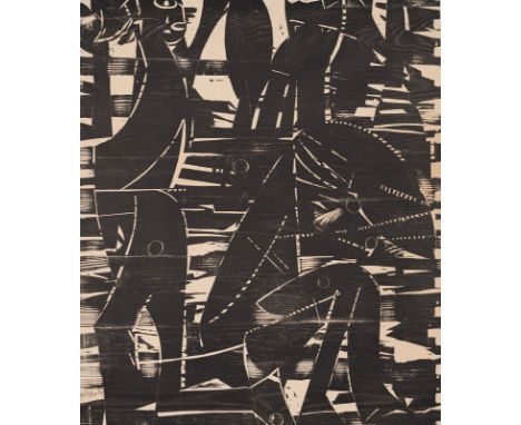 Grieshaber, HAPRot an der Rot, 1909 - Reutlingen, 1981Blattgröße: 93 x 78 cm, R."Godot II (Landstraße: Warten auf Godot)", 19