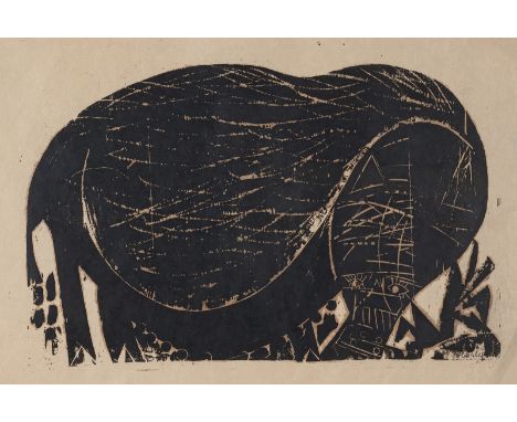 Grieshaber, HAPRot an der Rot, 1909 - Reutlingen, 1981Blattgröße: 56,5 x 76,5 cm, R."Hängebauchschwein", 1961. Farbholzschnit