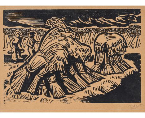 Pechstein, MaxZwickau, 1881 - Berlin, 195520 x 30 cm, R."Kornpuppen", 1948. Holzschnitt auf Papier. Blatt 9 der Boettcher-Map