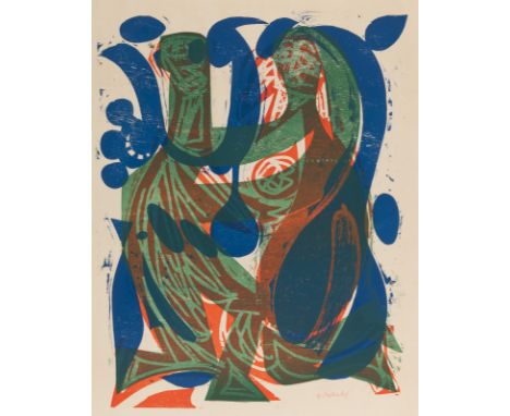 Grieshaber, HAPRot an der Rot, 1909 - Reutlingen, 1981Blattgröße: 68,7 x 53,6 cm; 61 x 49 cm, o. R."Paar 1960", 1960. Farbhol
