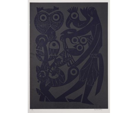 Grieshaber, HAPRot an der Rot, 1909 - Reutlingen, 1981Blattgröße: 62 x 50 cm; 56 x 41 cm, o. R."Eulengarten", 1970. Farbholzs
