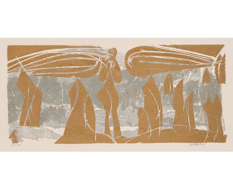Grieshaber, HAPRot an der Rot, 1909 - Reutlingen, 1981Blattgröße: 52 x 67,4 cm; 23 x 53,5 cm, o. R."Wacholderengel", 1971. Fa