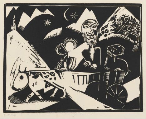 Mense, CarloRheine/Westfalen, 1886 - Königswinter, 1965Blattgröße: 26,5 x 36,5 cm, o. R.Ohne Titel, 1917. Linolschnitt auf Bü