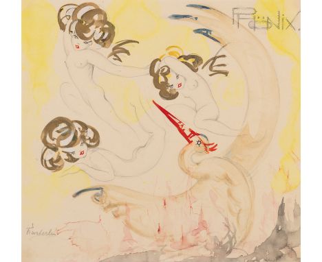 Finsterlin, HermannMünchen, 1887 - Stuttgart, 197318 x 19,4 cm, o. R."Phönix", ca. 1950. Aquarell über Bleistift auf Karton. 